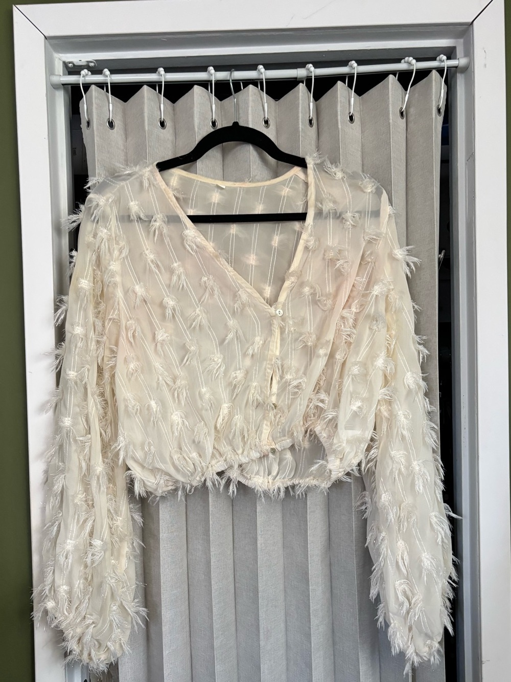 Sheer Ivory Fringe-Detail Women's Top - Lightweight Button Front